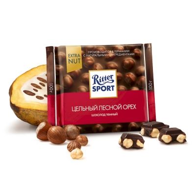 Шоколад Риттер Спорт EXTRA NUT Темный с цельным лесным орехом