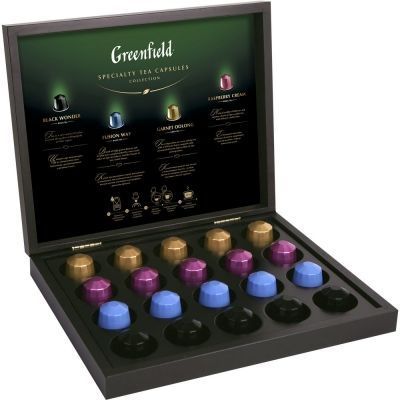 Подарочный набор чая Greenfield 4 вида ассорти 20 капсул (деревянная шкатулка)