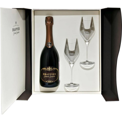 Шампанское Гранд Сандре Драпье 2008 брют белое (Grande Sandree Drappier Champagne Brut), 12 % в подарочном наборе с 2 бокалами от Экспрессьон