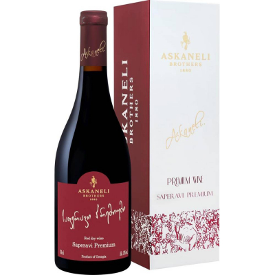 Вино столовое Братья Асканели Саперави Премиум красное сухое, 13% в подарочной упаковке