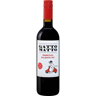 Вино Гатто Матто Примитиво Саленто 2018 красное сухое (Gatto Matto Primitivo Salento IGT), 9-15 %