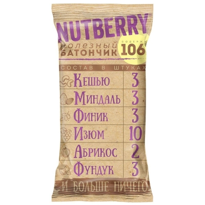 Батончик Nutberry орехово-фруктовый С кешью