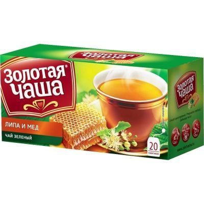 Чай Золотая Чаша зелёный c липой и ароматом меда 20 пак. с ярлыком