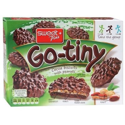 Печенье бисквитное шоколадный вкус Go-Tiny арахисовым кремом, какао-молочной глазурью и арахисом
