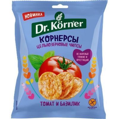 Чипсы Dr.Korner цельнозерновые кукурузно-рисовые с томатом и базиликом