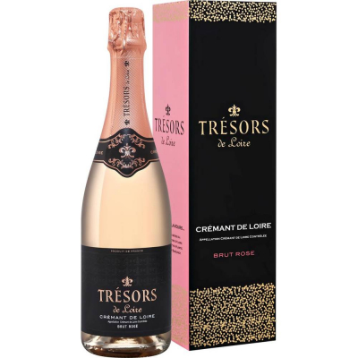 Вино игристое Трезор де Луар Креман де Луар выдержанное брют розовое подарочной упаковке (Tresors de Loire Cremant rose gift box), 12%