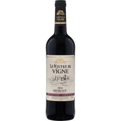 Вино столовое Ле Мэтр де Винь Мерло красное сухое (Le Maitre de Vigne Merlot Vin rouge sec), 12 %