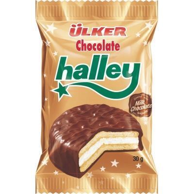 Печенье-сэндвич Halley покрытое молочным шоколадом с маршмэллоу