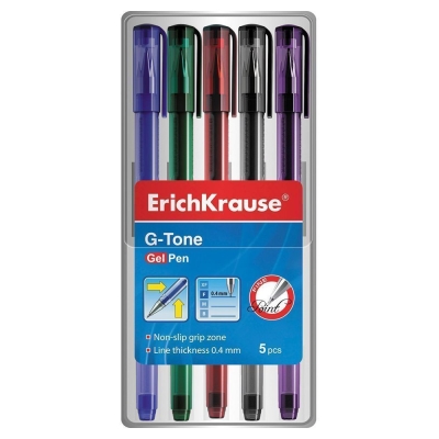 Ручка гелевая ErichKrause G-Tone цвет чернил: синий, черный, красный, зеленый, фиолетовый (в упаковке 5 шт.)