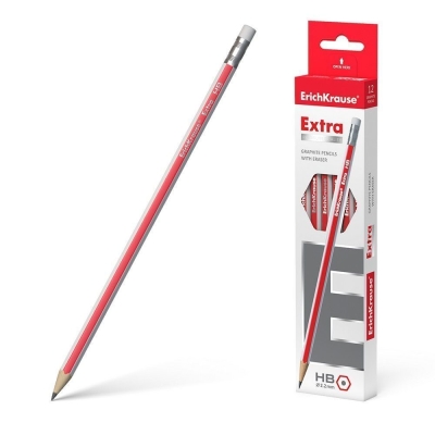 Чернографитный шестигранный карандаш с ластиком ErichKrause Extra HB