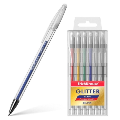 Ручка гелевая ErichKrause R-301 Glitter (в упаковке 6 шт.)