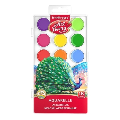 Краски акварельные ErichKrause ArtBerry с УФ защитой яркости 18 цветов