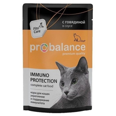Корм консервированный ProBalance для кошек ADULT Immuno Protection c говядиной в соусе пауч