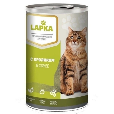 Корм консервированный Lapka для кошек с кроликом в соусе банка