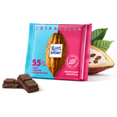 Шоколад молочный Риттер Спорт Какао 55% со вкусом Ганы