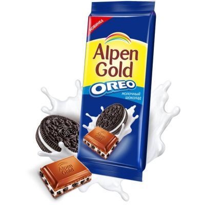 Шоколад Alpen Gold OREO молочный с начинкой ваниль и кусочками печенья
