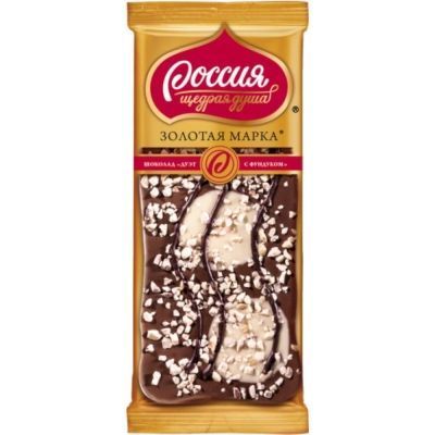 Шоколад Россия-щедрая душа Золотая марка молочный Дуэт с фундуком