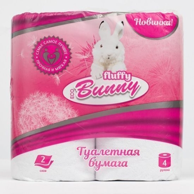 Туалетная бумага Fluffy Bunny Eco 2 слоя 4 рулона белая