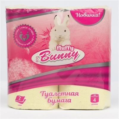 Туалетная бумага Fluffy Bunny Eco 2 слоя 4 рулона желтая