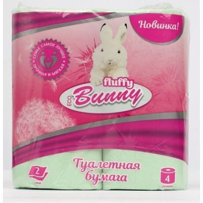 Туалетная бумага Fluffy Bunny Eco 2 слоя 4 рулона зелена