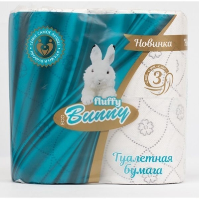 Туалетная бумага Fluffy Bunny 3 слоя 4 рулона фиолетовая
