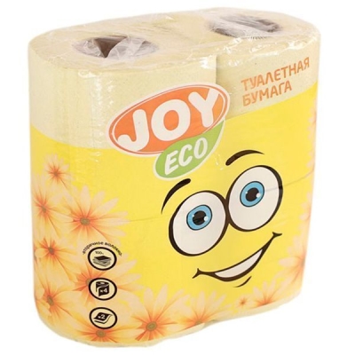 Туалетная бумага JOY Эко 2 слоя 4 рулона желтая