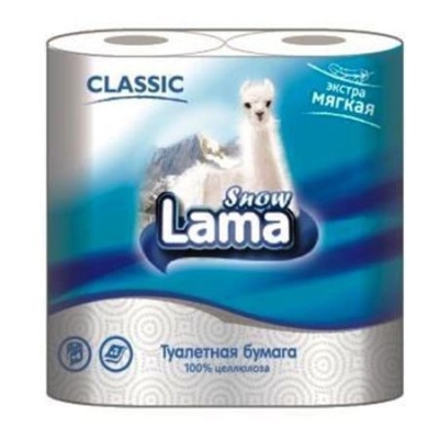 Туалетная бумага Snow Lama Classic 2 слоя 4 рулона белая