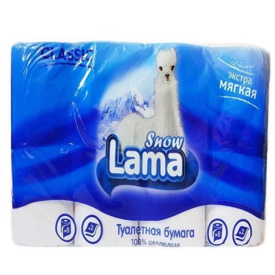 Туалетная бумага Snow Lama Classic 2 слоя 8 рулонов белая