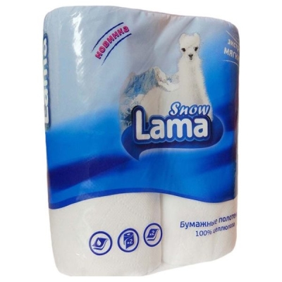 Бумажные полотенца Snow Lama 2 слоя 2 рулона белые