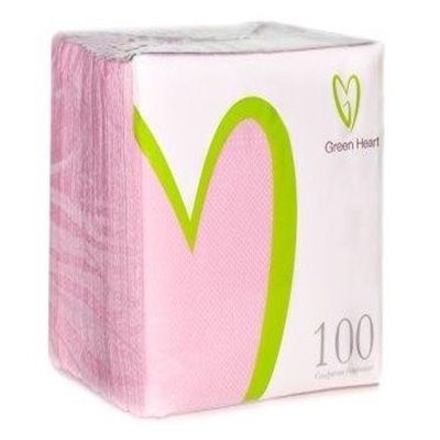 Салфетки бумажные Green Heart 1 слой 100 листов розовая тиснение сплошное 24*24