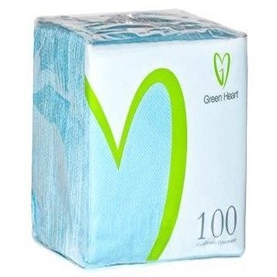 Салфетки бумажные Green Heart 1 слой 100 листов голубая тиснение сплошное 24*24