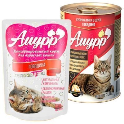 Корм для взрослых кошек Амурр Говядина в соусе
