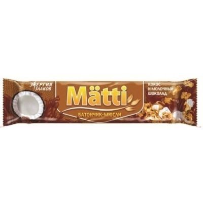 Батончики-мюсли Matti кокос и молочный шоколад