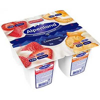 Продукт йогуртный Alpenland сливочный 7,5% Клубника/Ананас