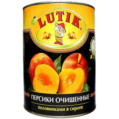 Персики Lutik очищенные половинки в сиропе ж/б
