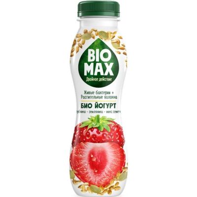 Биойогурт BioMax 1,9% клубника, земляника, микс семян