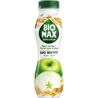 Биойогурт BioMax 1,5% с инулином яблоко, злаки