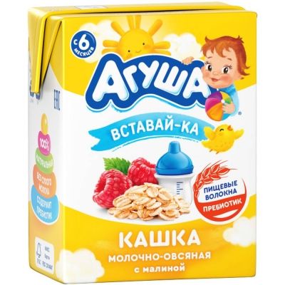 Каша молочно-овсяная Вставайка Агуша 2,5% малина детское питание