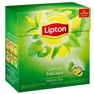 Чай зеленый Lipton аром лимон, мята, мелисса 20 пир.