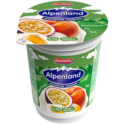 Йогуртный продукт пастеризованный Альпенлэнд Эрманн фруктовый 0,3% персик, маракуйя