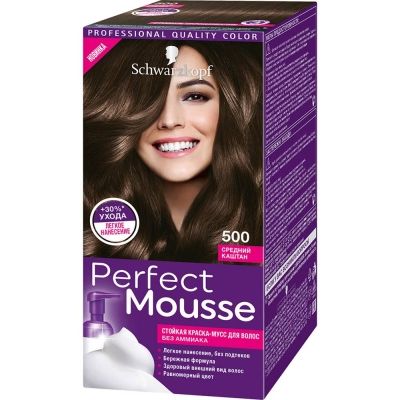 Стойкая краска-мусс для волос Perfect Mousse 500 Средний Каштан
