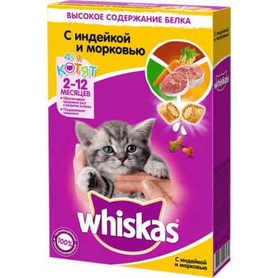 Корм сухой Whiskas для котят подушечки молоко, индейка, морковь