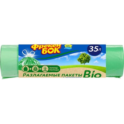 Пакеты HD для мусора Фрекен Бок с затяжкой Био 15шт 35л 51х53 зеленый