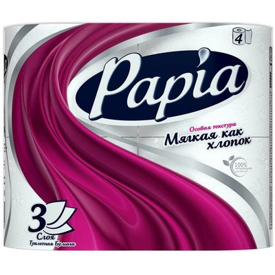 Туалетная бумага Papia Белая 3 слоя 4 рулона