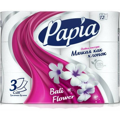 Туалетная бумага Papia Цветы Бали 3 слоя 12 рулонов