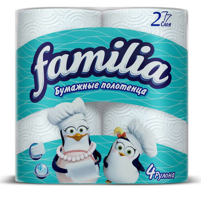 Полотенца Бумажные Familia 2 слоя, 4 рулона