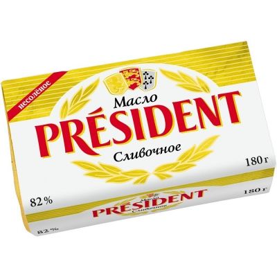 Масло President кислосливочное несолёное President 82%