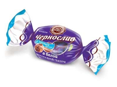 Конфеты Микаелло Чернослив с лесным орехом в белой шоколадной глазури