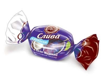 Конфеты Микаелло Слива в бело-темной шоколадной глазури с кокосом