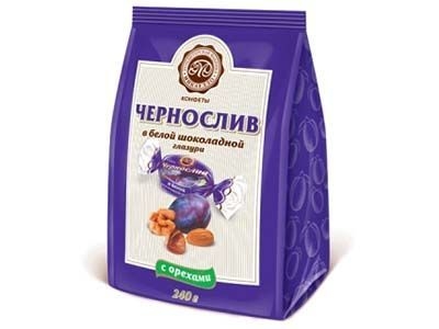 Конфеты Микаелло Чернослив в белой шоколадной глазури с орехами